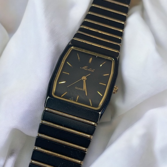 Michele Accessories - Vintage Michele Black and Gold Watch